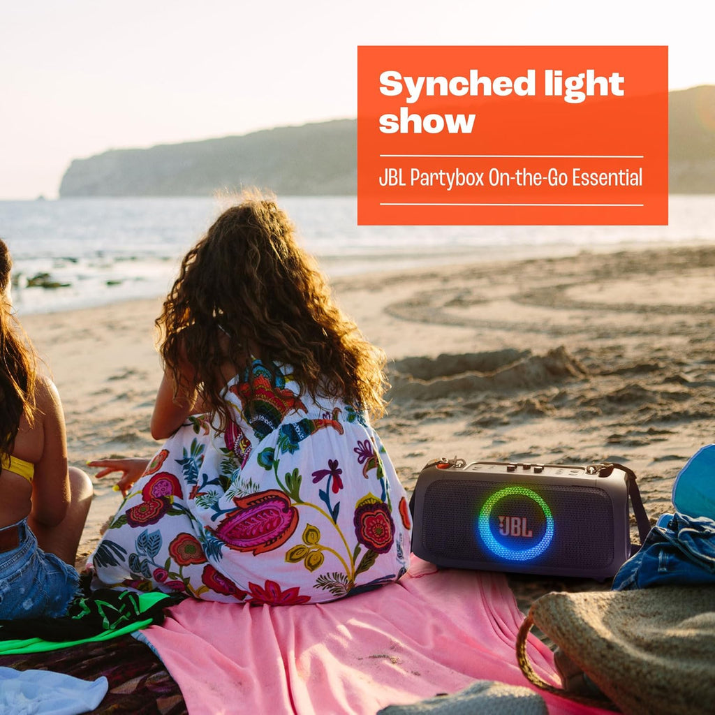 Portable party speaker with built-in lights and wireless mic, IPX4 splashproof protection, 6 hours of playtime, shoulder strap V5666