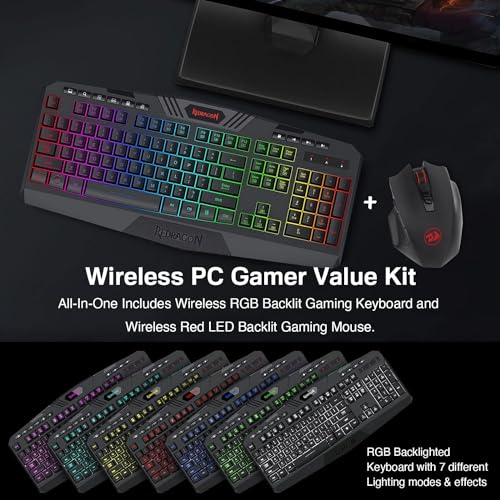 Wireless RGB Gaming Keyboard and 8000 DPI Gaming Mouse with 10 Multimedia Keys P126743