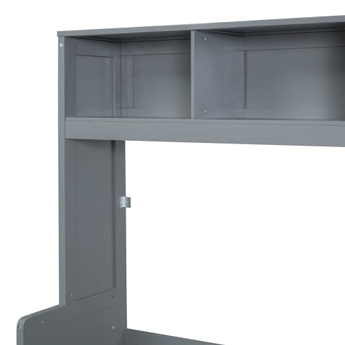 Gray Queen Size Murphy Bed with Desk Wardrobe Storage Shelf J158