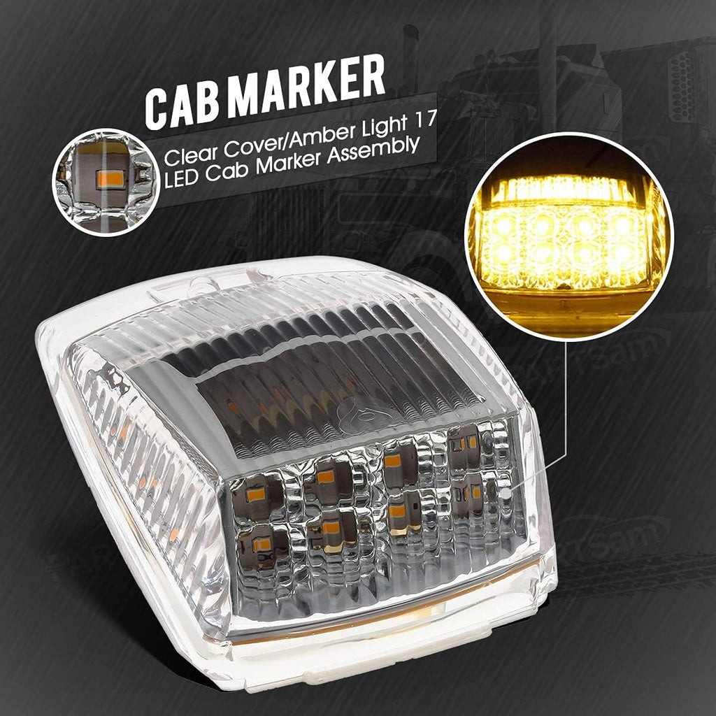 10x 6.5" LED Marker Light 16LED Clear/Amber Chrome & 5pcs 17 LED Clear Lens 53.75" Amber Cab Marker Roof Running Truck Cab Light Z9065