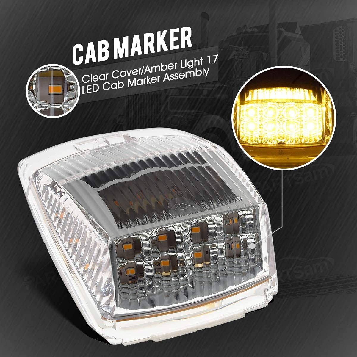 10x 6.5" LED Marker Light 16LED Clear/Amber Chrome & 5pcs 17 LED Clear Lens 53.75" Amber Cab Marker Roof Running Truck Cab Light Z9065