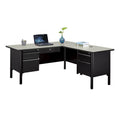 Gray Top Black Steel Frame L Shaped Desk with Center Drawer R777363
