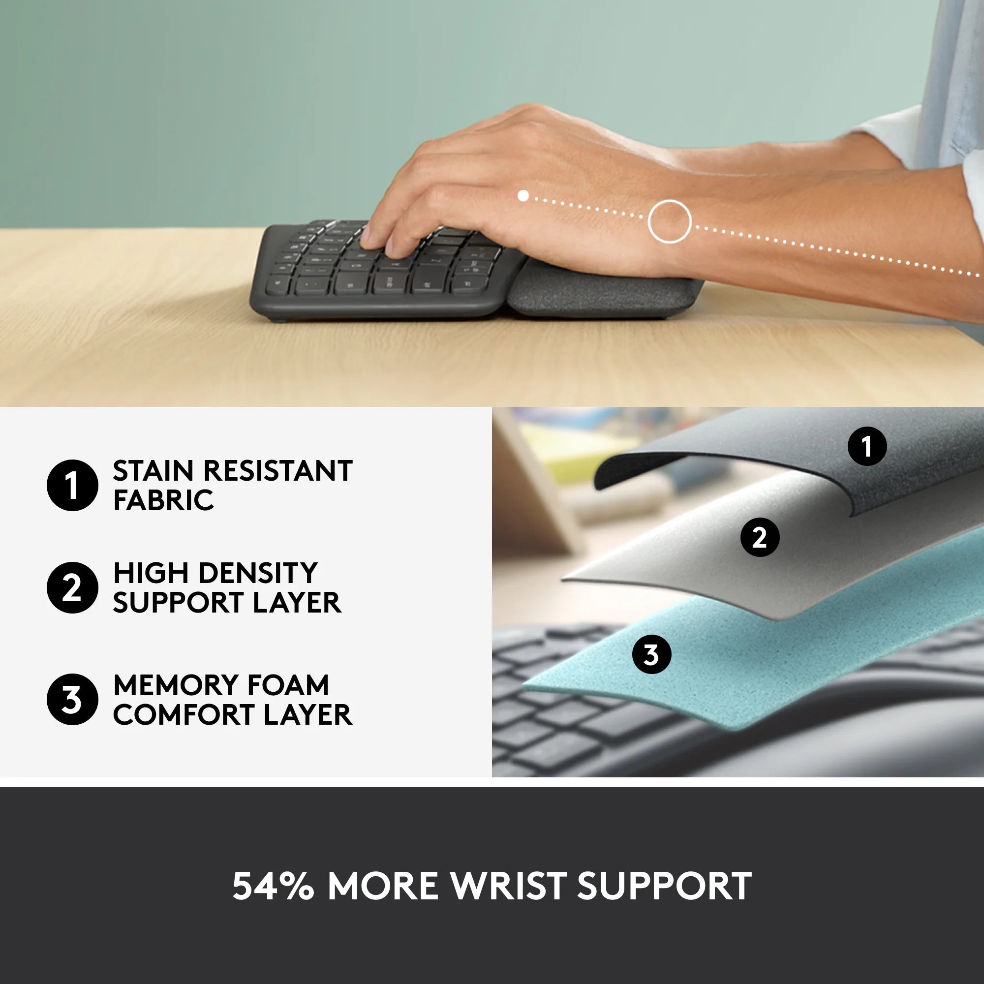 Graphite Ergonomic Split Keyboard with Wrist Rest F125996