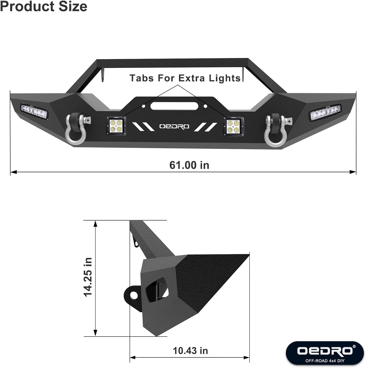 Front Bumper with Winch Plate Mounting & 4 x LED Lights & 2 x D-Rings Z6844