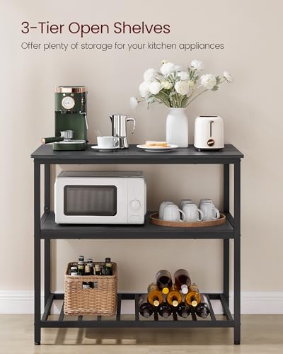 Rustic Brown and Black Kitchen Island with 3 Shelves N197