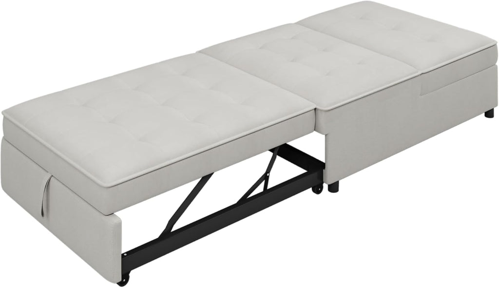 White 4-in-1 Folding Ottoman Bed with Storage Pocket and USB Port P71422