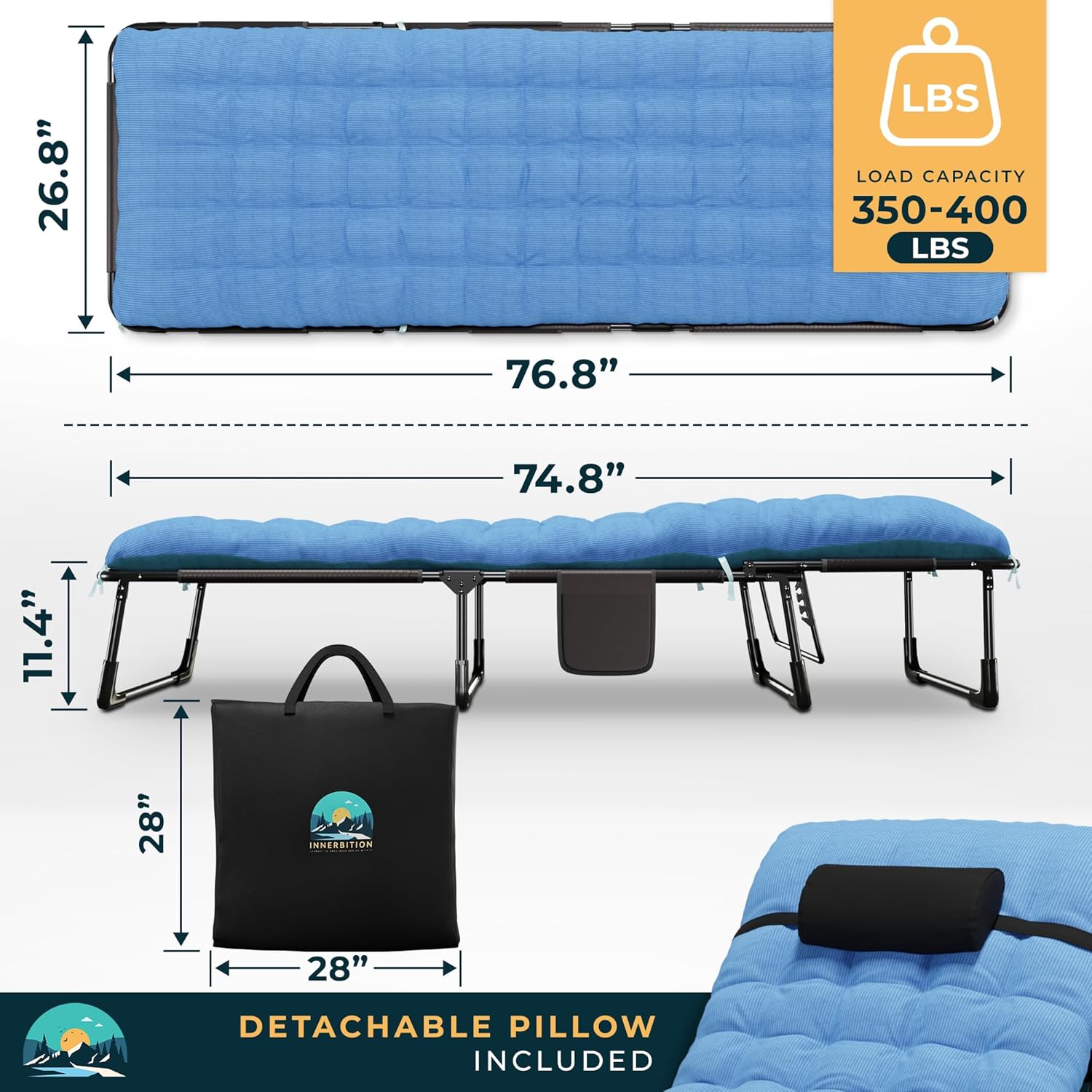 Heavy Duty Folding Camping Cot with Pillow, Cushion & Carrying Bag D407238