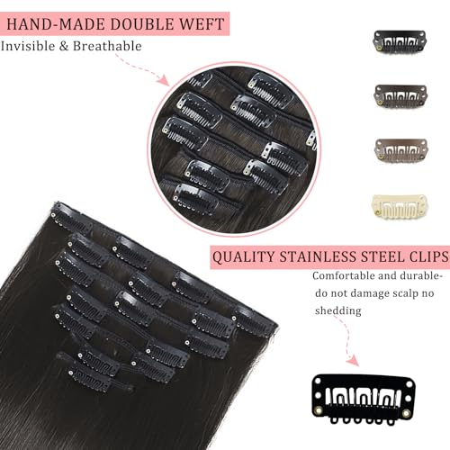 Natural Black Mixed Chestnut Brown 16 Inch 2.8oz Remy Human Hair Clip in Hair Extensions I83580