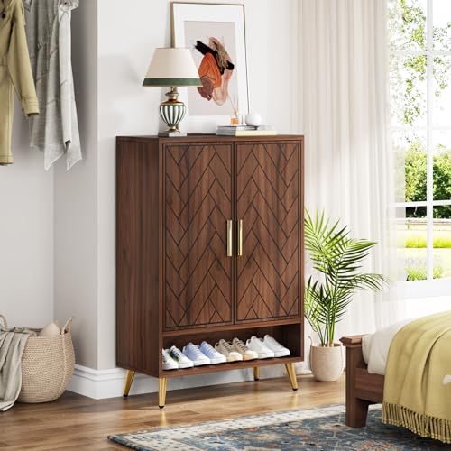 Walnut 6-Tier Shoe Cabinet with Doors P28775