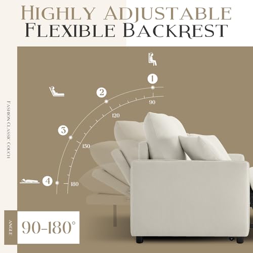 Beige 3-in-1 Convertible Sleeper Sofa Bed with Chenille W765679
