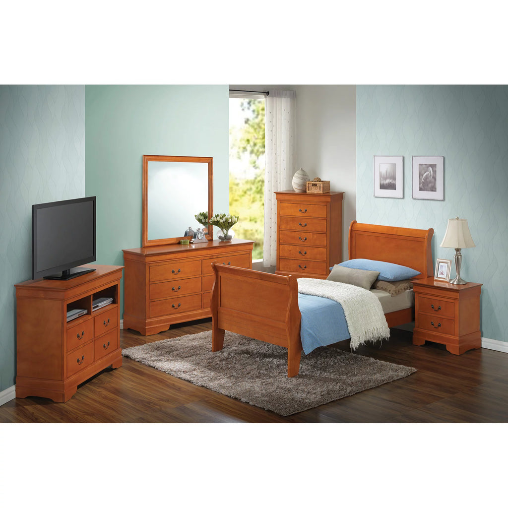 Oak Twin Size Sleigh Bed with Headboard & Footboard E5839