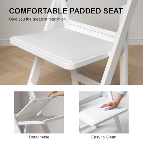 4 Pack White Folding Chairs with Cushion V531885