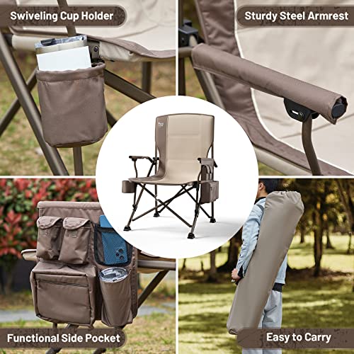 Oversized Folding Camping Chair High Back Heavy Duty with Cup Holder Side Pocket Cooler Bag D365229