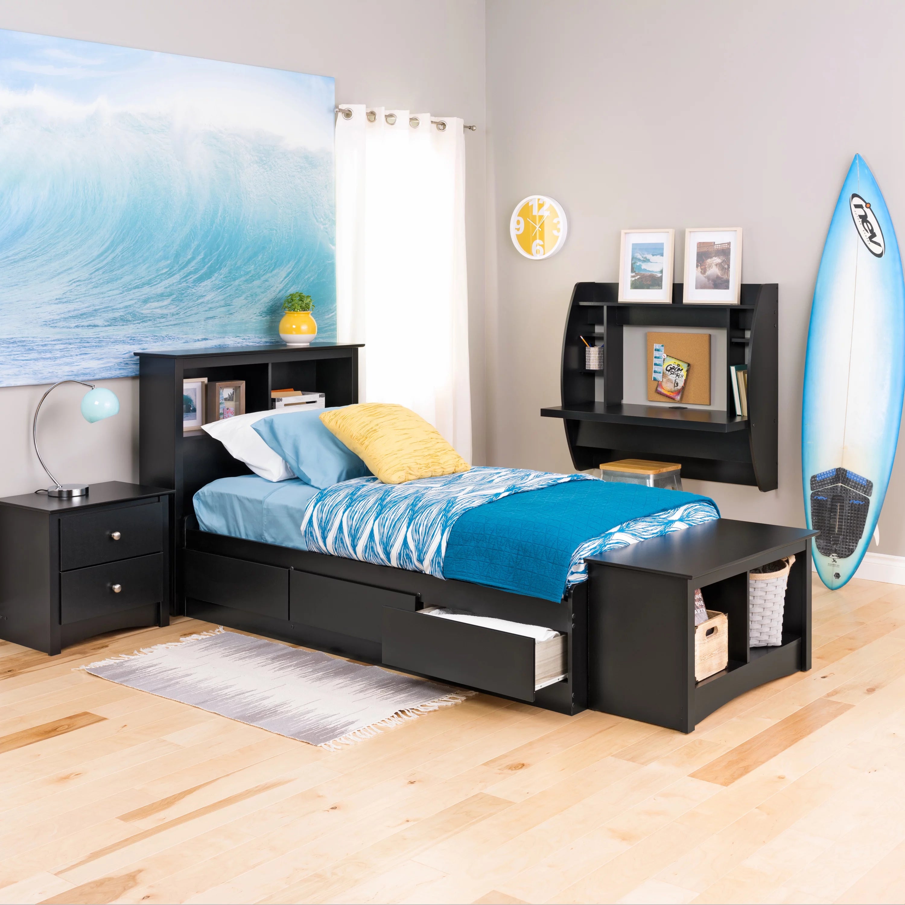 Black Wall Mounted Desk with Storage U383