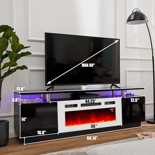 Black & White 80" Fireplace TV Stand C7277