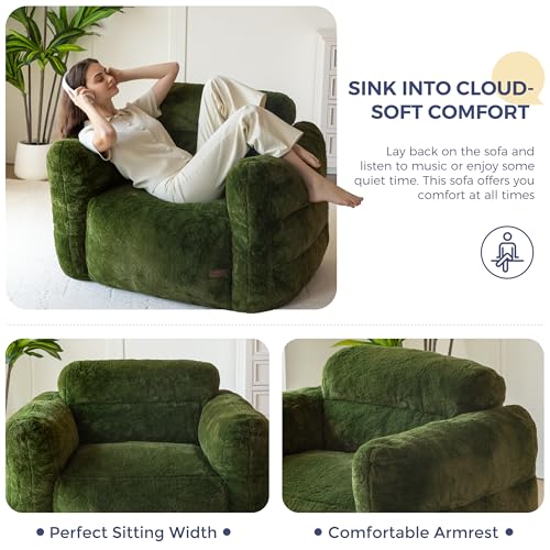 Green Oversized Fluffy Bean Bag Sofa V253199