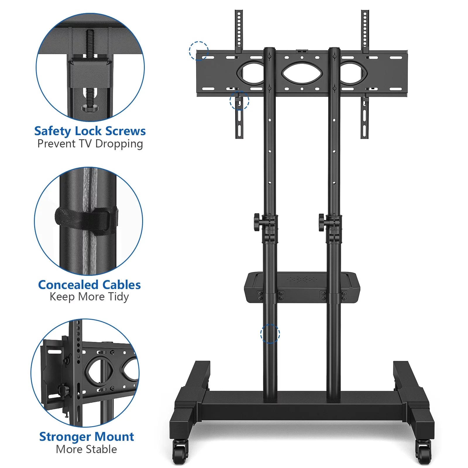 Black Heavy Duty Rolling TV Cart for TVs up to 75 inch O638396