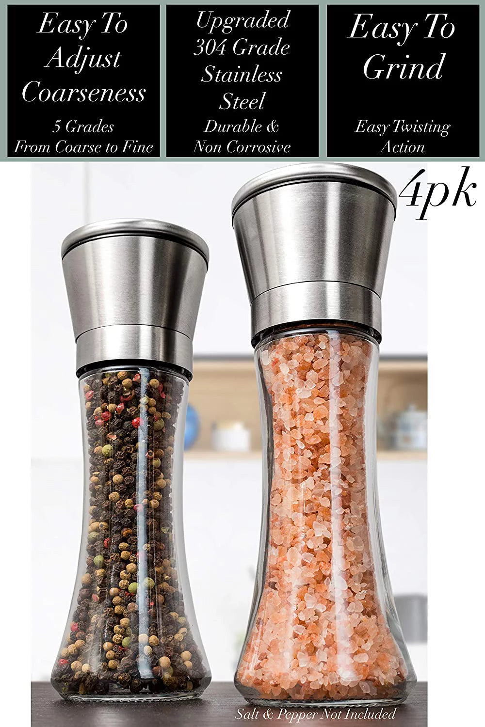 Stainless Steel Salt and Pepper Grinder Set, 4pk M917