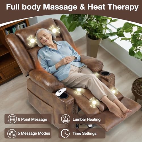 Light Brown Power Lift Recliner Chair with Heat and Massage R904038