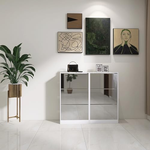 White Shoe Cabinet with 3 Flip Drawers & 2 Sliding Drawers U83976