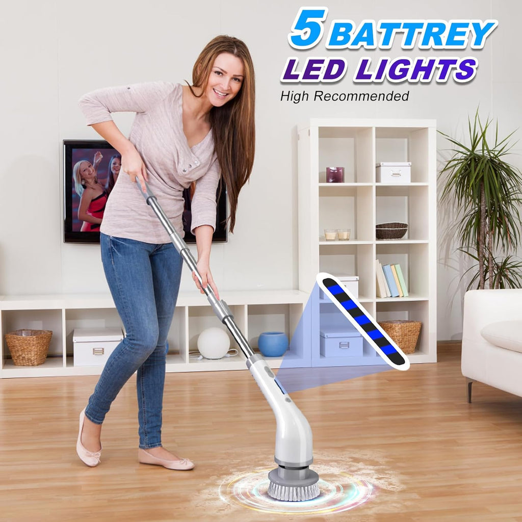 Gray Rechargeable Electric Spin Scrubber with 7 Brush Heads E833