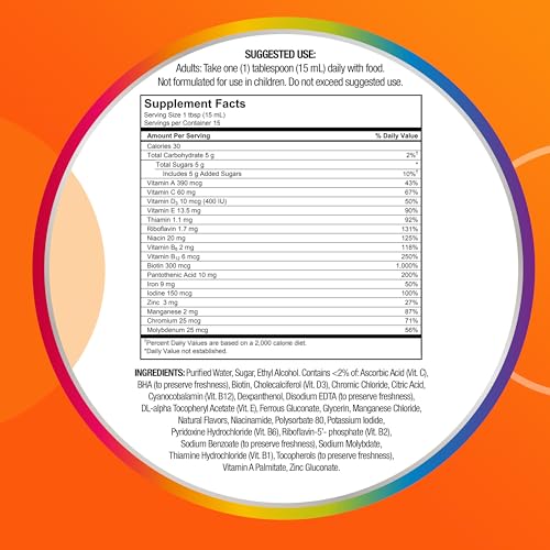 Liquid Multivitamin Supplement with B Vitamins and Antioxidants Citrus Flavor 8 Fl Oz V86123