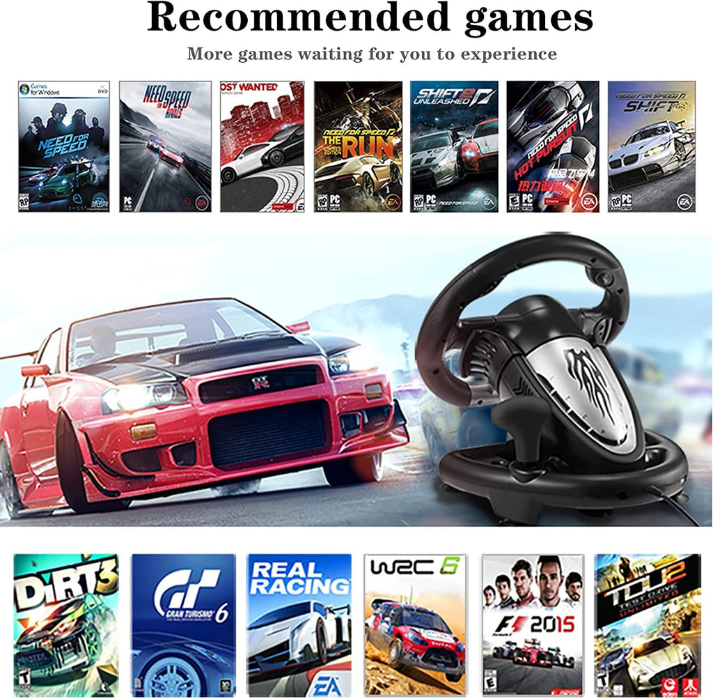 Gaming Steering Wheel with Pedal 180 Degree for PC, PS3, PS4, Xbox One, Xbox Series X/S, N-Switch (Black) W785