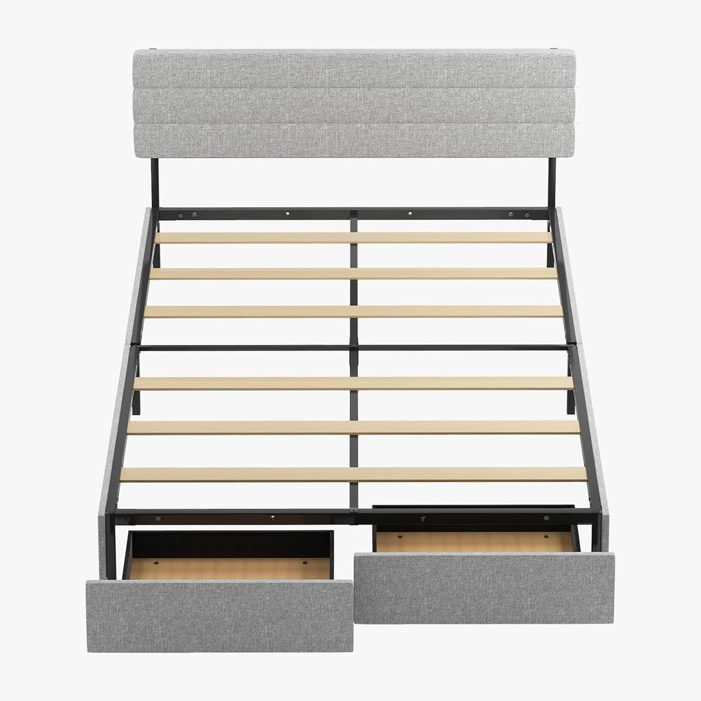 Light Grey King Size Bed Frame with 2 Storage Drawers T1158