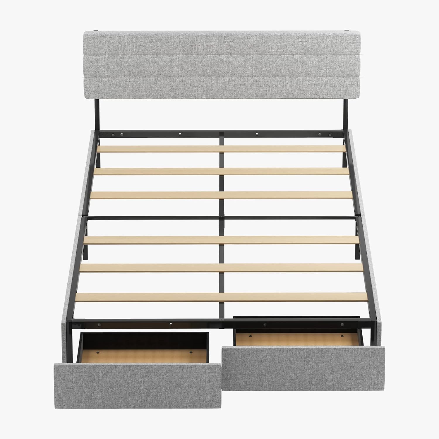 Light Grey King Size Bed Frame with 2 Storage Drawers T1158