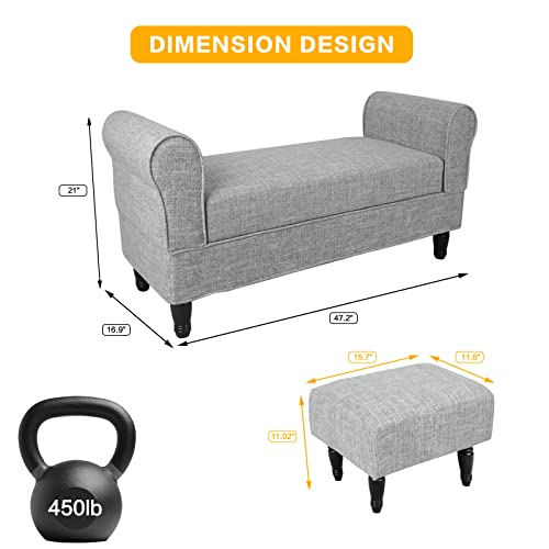 Light Grey Storage Bench with Arms W82360