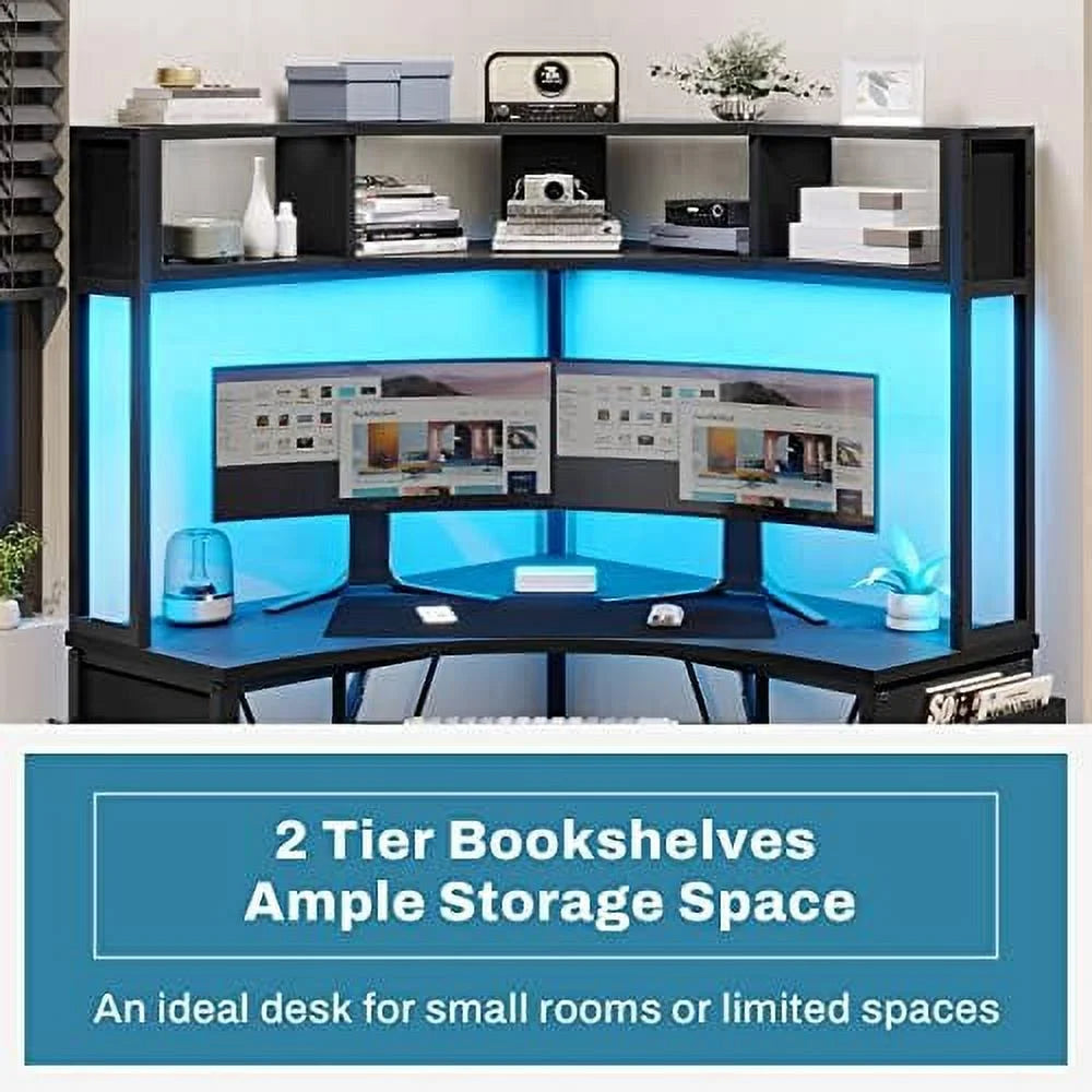 Rust Corner Desk with Hutch & LED Lights P519
