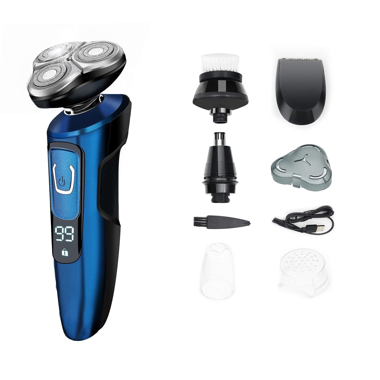 4 in 1 Electric Razor with Nose Hair Trimmer, Beard Trimmer, and Facial Cleaning Brush I33742