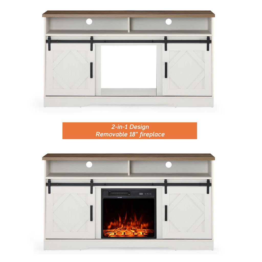 White Wood Electric Fireplace TV Stand W51585