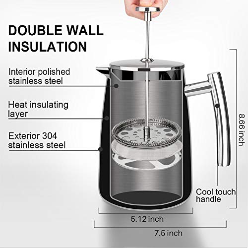 50-Ounce Stainless Steel Insulated French Press Coffee Maker U8469