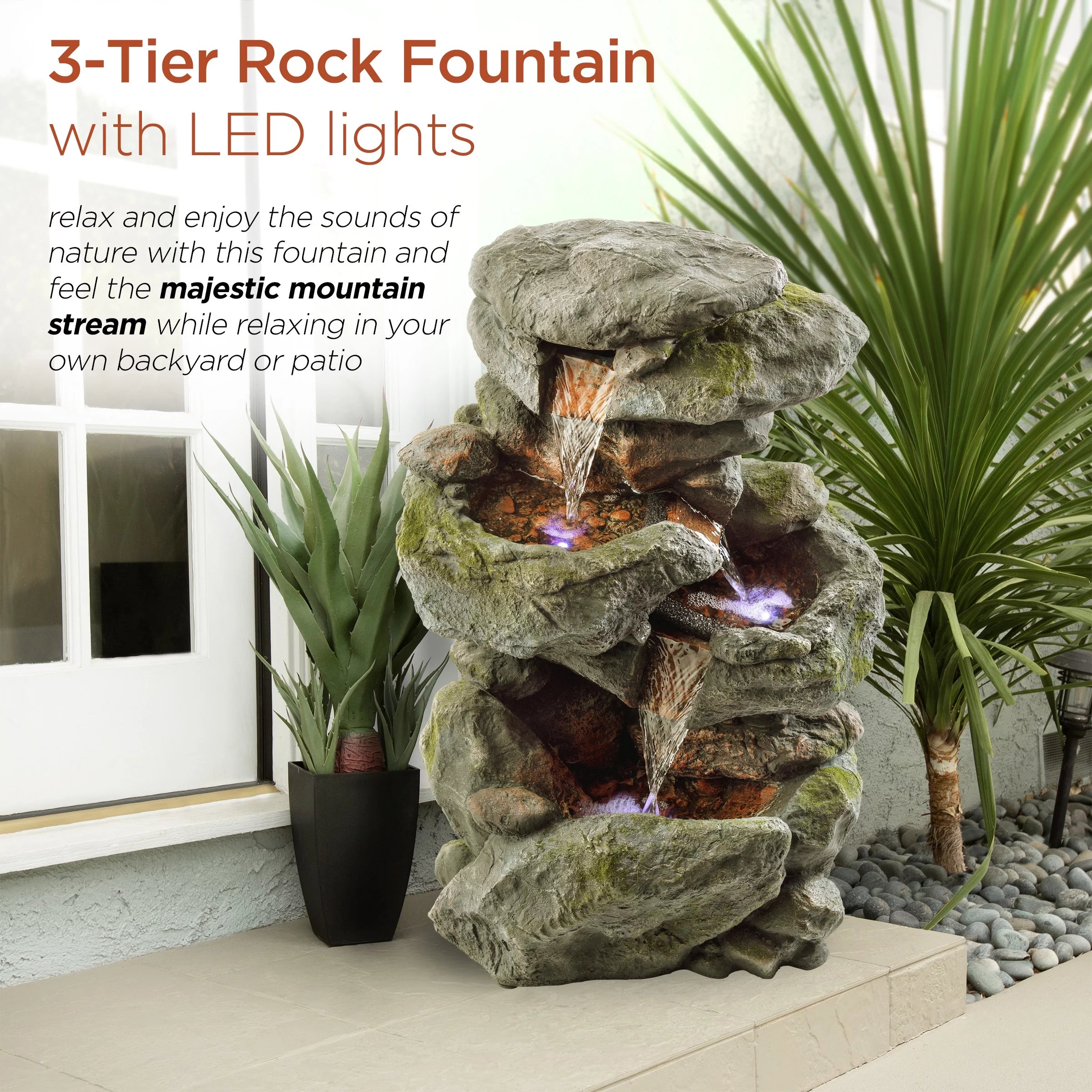 22" Outdoor 3-Tier Rock Tabletop Fountain Y23578