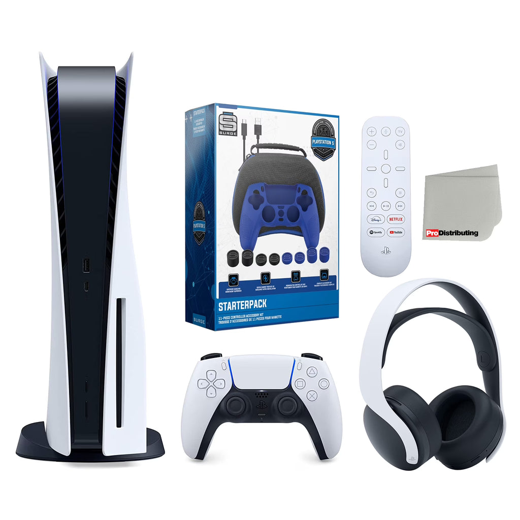 Playstation 5 Disc Version with Headset, Media Remote, Accessory Starter Kit and Cleaning Cloth Bundle L273