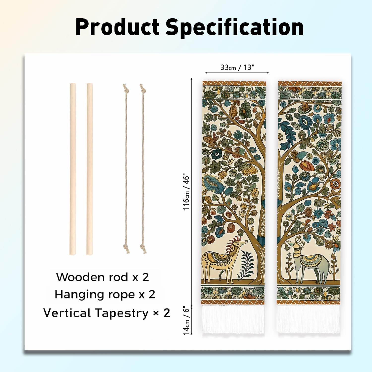2 Pack Deer and Tree Tapestry with Tassels Z383