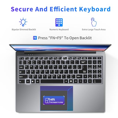 16 Inch Laptop Computer, 16GB RAM 512GB SSD, N95 Processor, FHD 1920 * 1200, Backlit Keyboard, Windows 11 Pro, Fingerprint Unlock I260