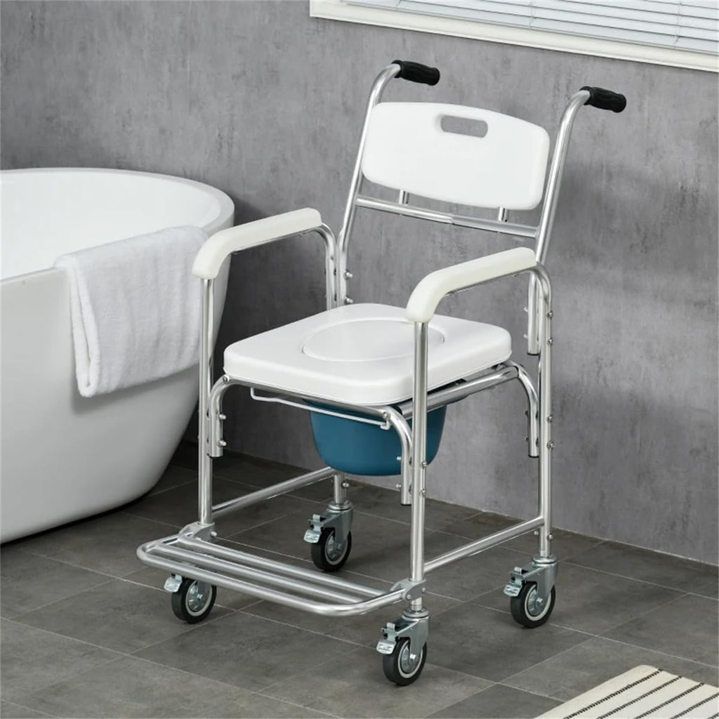Waterproof Rolling Shower Commode Wheelchair with Padded Seat G8820