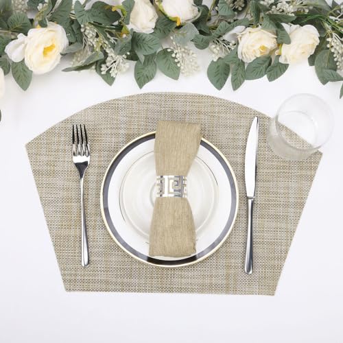 Round Table Placemats Set of 4 Heat Resistant Wipe Clean Tan H3442