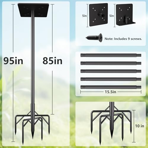 79 Inch Heavy Duty Bird Feeder Pole Kit with 5 Base Prongs W529