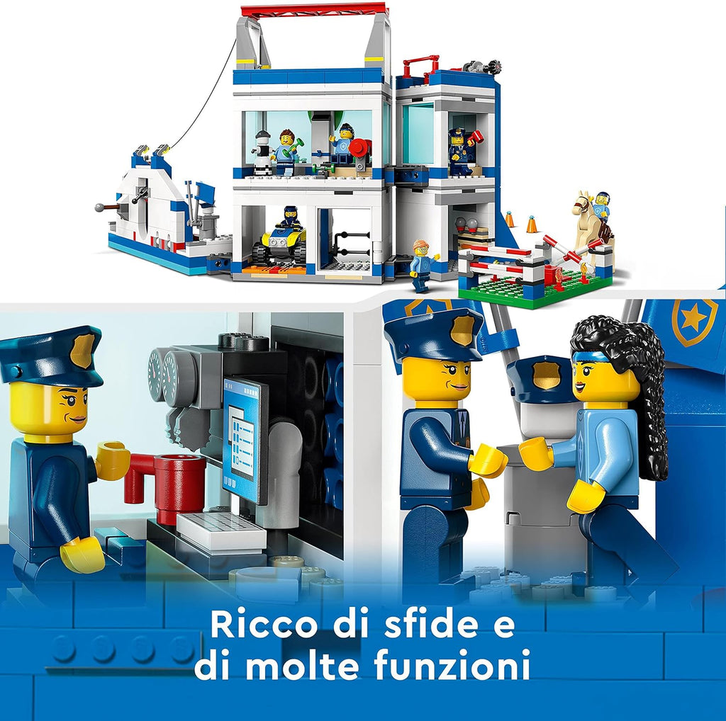 Police Training Academy Station Playset with Obstacle Course, Horse Figure, Quad Bike Toy and 6 Officer Minifigures J52455