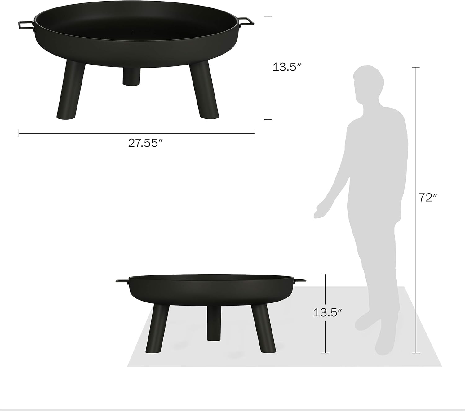 27.5-Inch Black Outdoor Wood Burning Fire Pit with Cover J892324