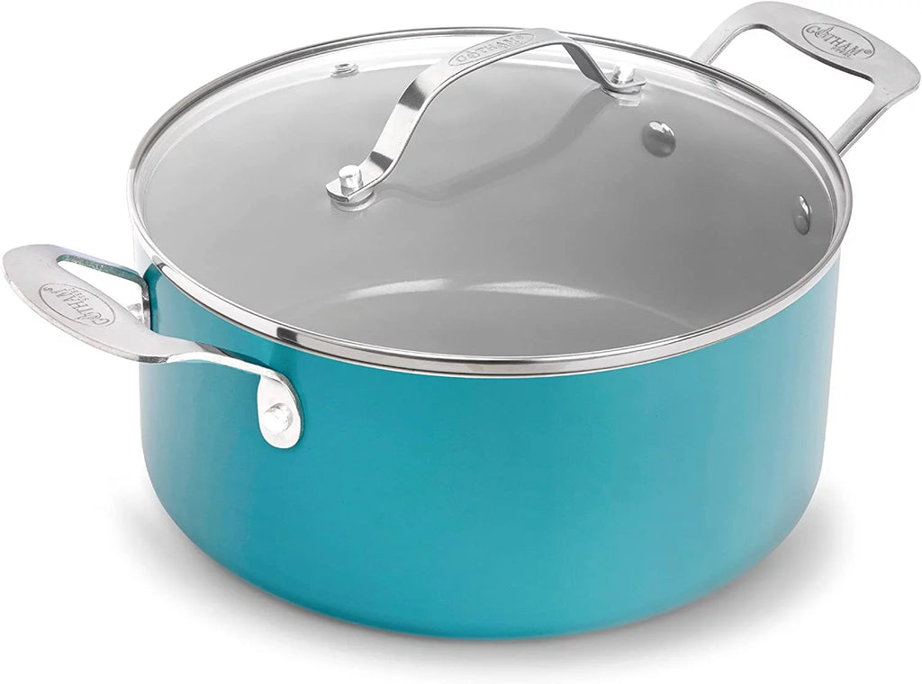 Aqua Blue Nonstick 5 Quart Stock Pot with Glass Lid T681