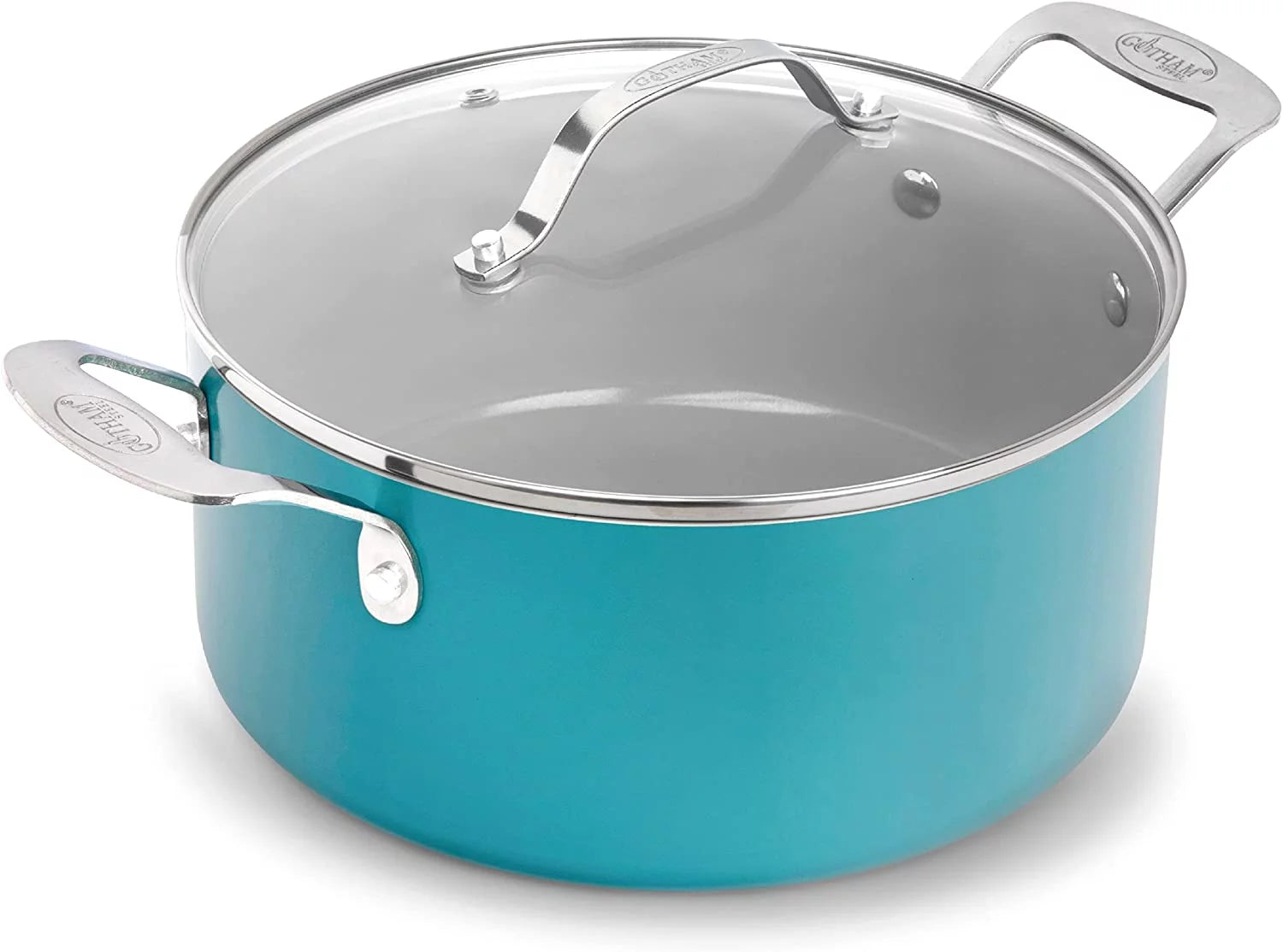 Aqua Blue Nonstick 5 Quart Stock Pot with Glass Lid T681