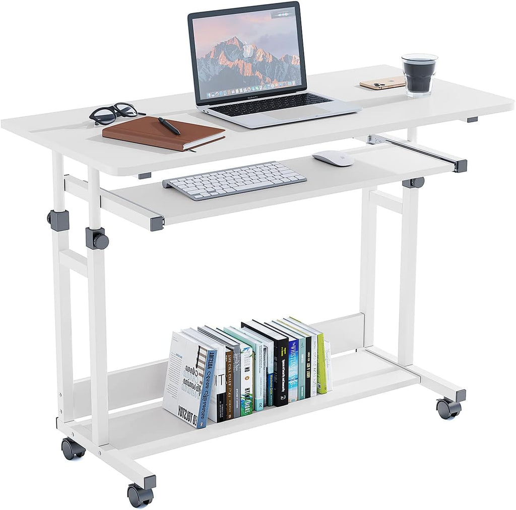 31.5" Adjustable Mobile Computer Desk with Locking Wheels Keyboard Tray, Black O2497