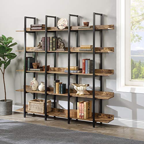 Black 5-Shelf Open Bookcase with Metal Frame W53178