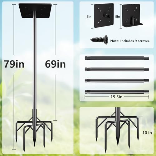 79 Inch Heavy Duty Bird Feeder Pole Kit with 5 Base Prongs W529