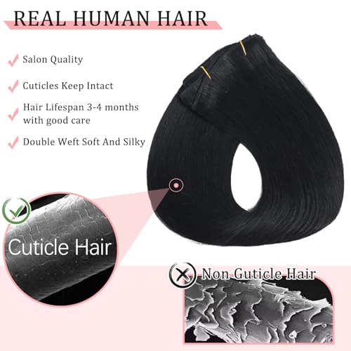 Natural Black Mixed Chestnut Brown 16 Inch 2.8oz Remy Human Hair Clip in Hair Extensions I83580