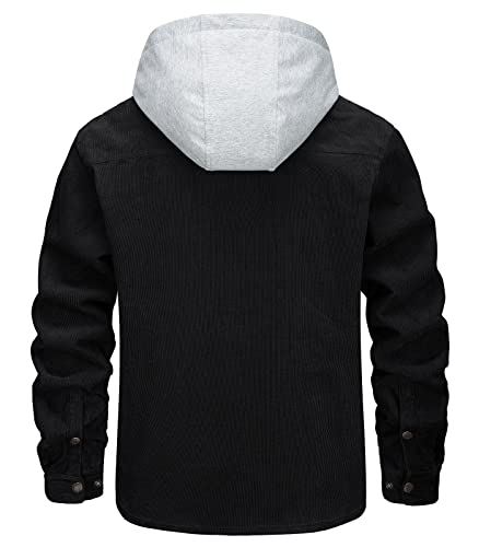 Men's Corduroy Quilted Lined Padded Hoodies Cotton 5 Pockets Hooded Button Down Jackets & Coats Z8539